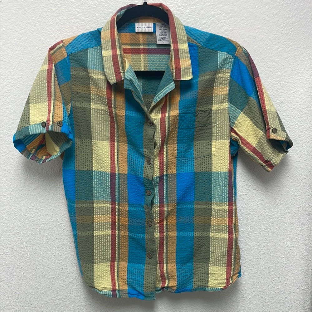 White Stag Women’s Large Multicolor Plaid Button Up Shirt